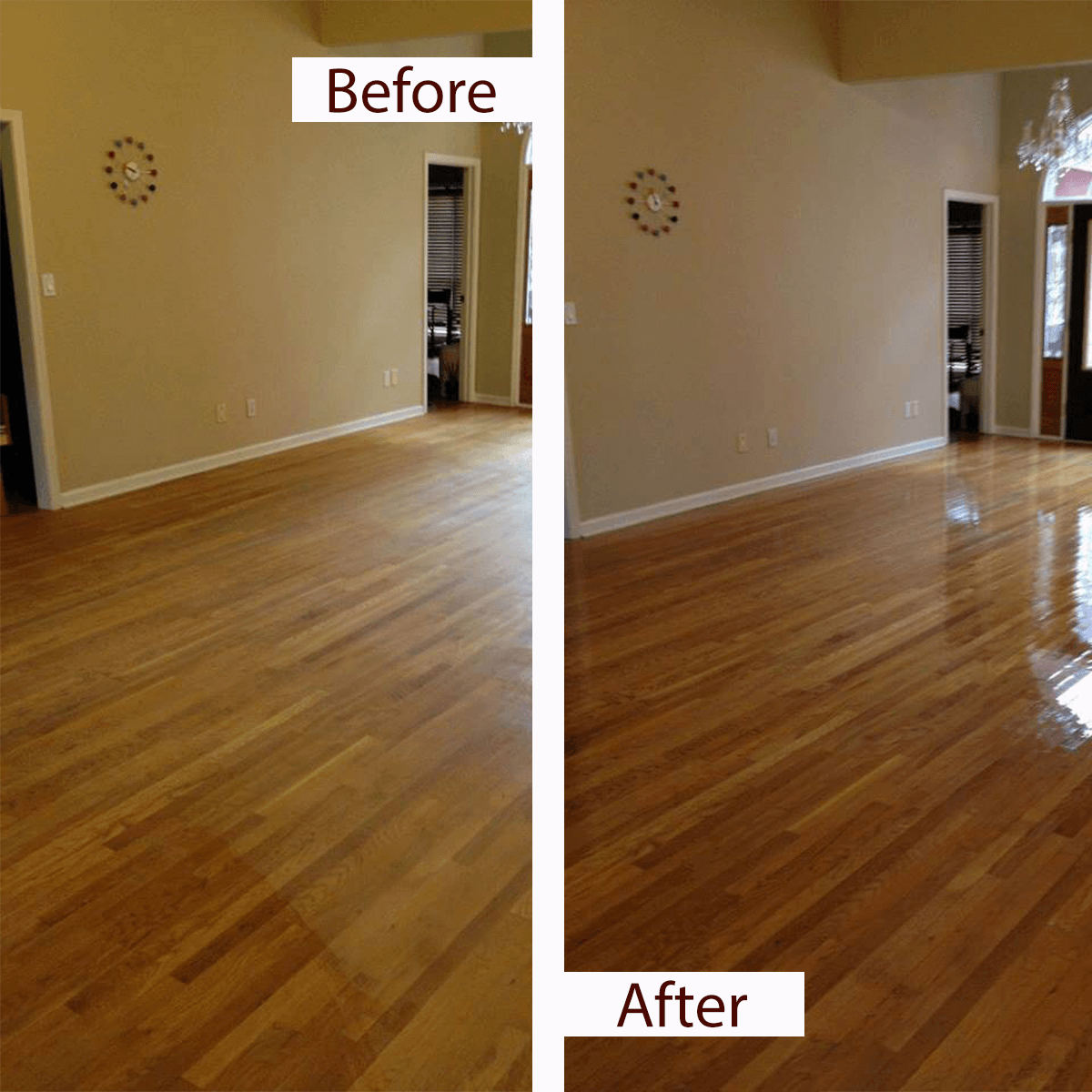 a before and after shot of a floor resurfacing by fabulous floors milwaukee