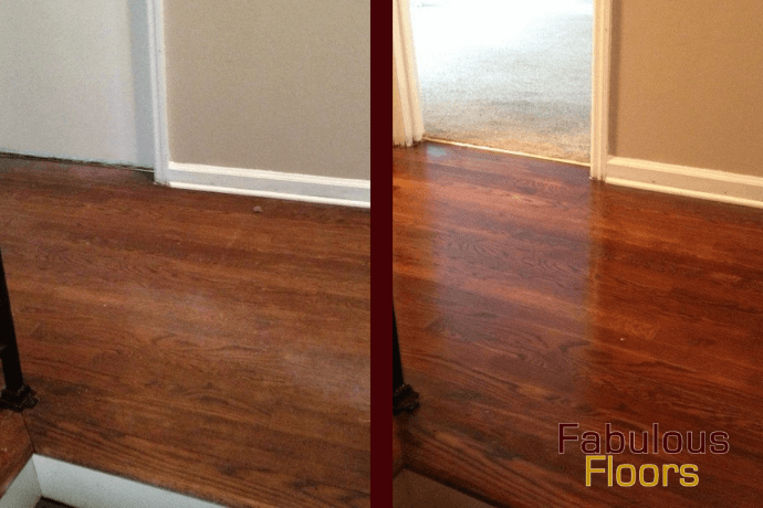 Before and after hardwood floor refinishing in Fox Point, WI