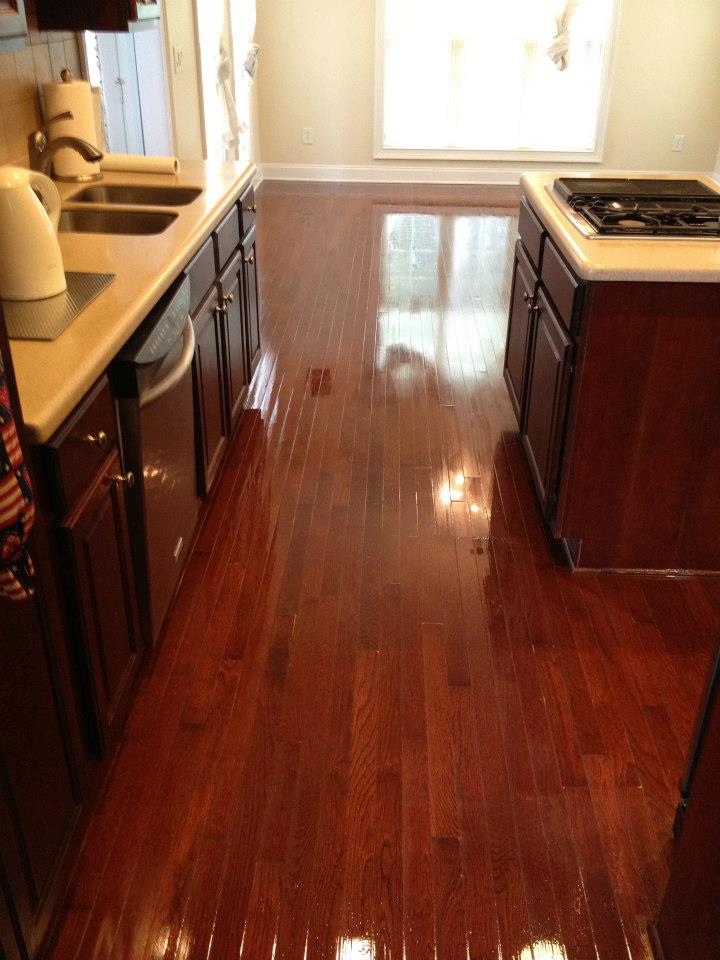 A recently refinished hardwood floor in a home