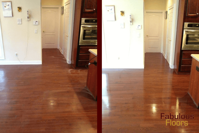 before and after a floor refinishing project in milwaukee