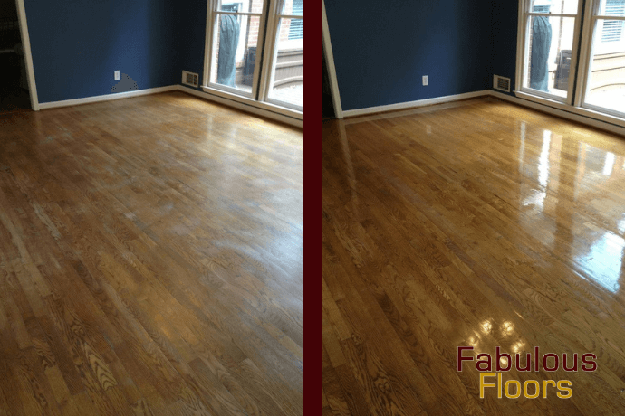 before and after a hardwood floor refinishing project in germantown, wi