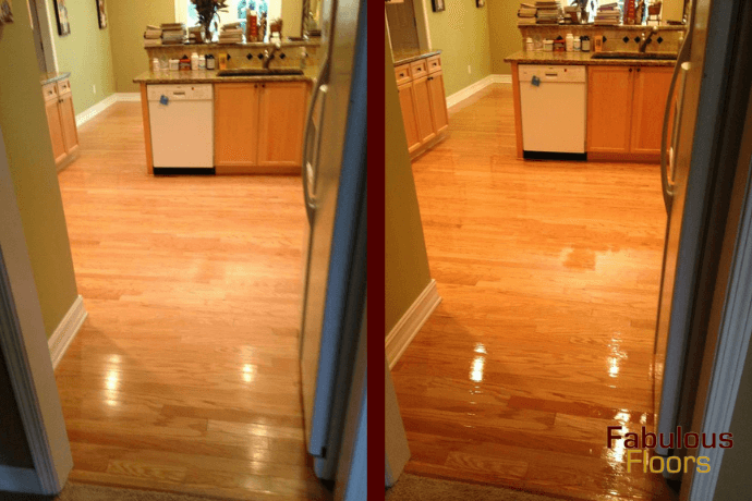 before and after hardwood refinishing in a lannon kitchen
