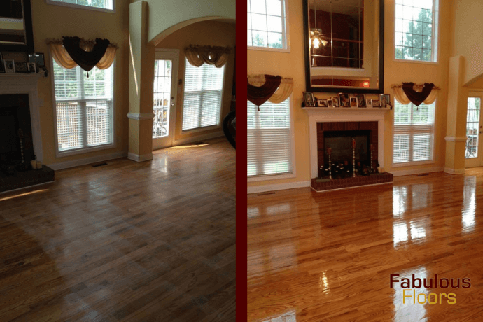 before and after hardwood refinishing service in saylesville, wi
